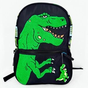 Wonder Nation Boys Jurassic Dinosaur Backpack 17" Black Green T Rex Pop It Charm